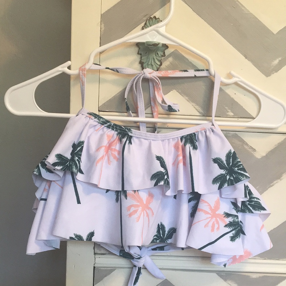 Shein palm tree print ruffle bikini top